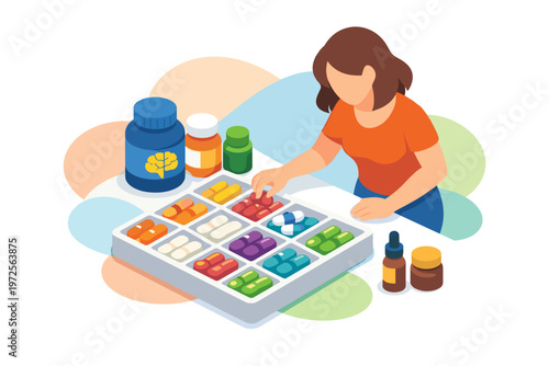 Woman Organizing Supplements and Nootropic Pills for Biohacking