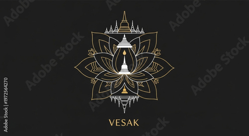 Vesak Day celebration icon with lotus flower and stupa symbolizing enlightenment and peace