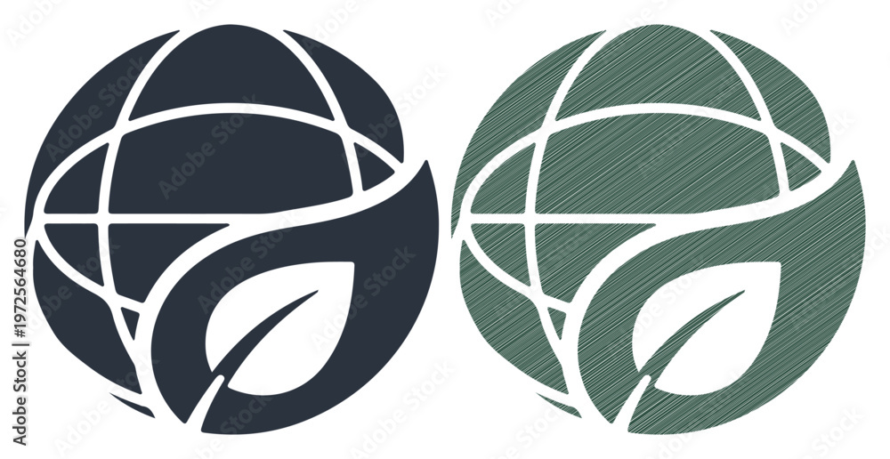 Obraz premium Eco globe icons, earth symbols, green and black vector graphics, sustainable logos, environmental signs