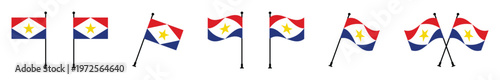 Saba Flag on Pole Collection Waving, Straight and Crossed Saba Island National Flags.