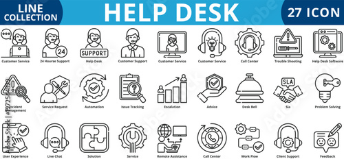 Help desk icon set outline style icon set collection vector illustration