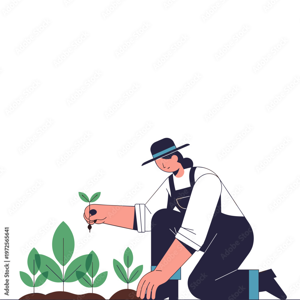 Obraz premium A person plants a seedling in the soil outdoors in a gardening action.