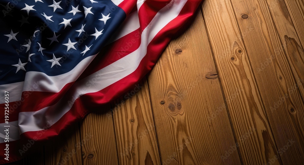 Obraz premium Draped american flag on wooden surface a symbol of freedom and patriotism