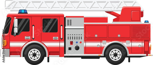 Fire truck with extended ladder is a vital emergency response vehicle.