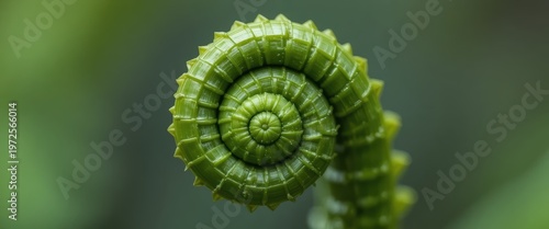 Close-Up of a Spiraling Green Fern Frond Showcasing Nature's Intricate Growth Patterns