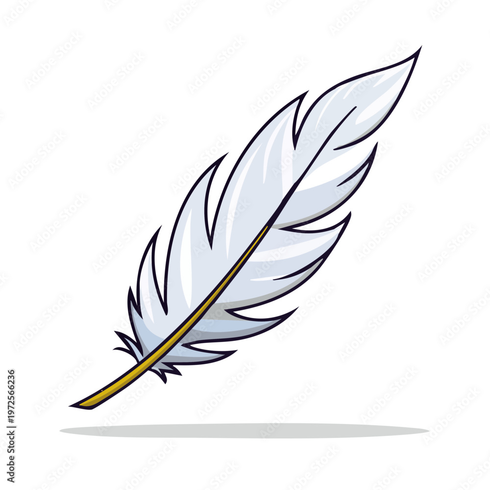 Fototapeta premium Elegant White Feather with Golden Quill Detail Floating Gracefully