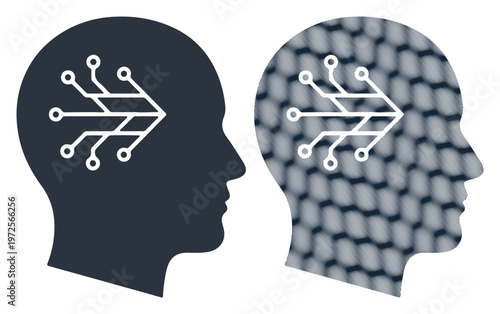 Artificial intelligence, neural networks, human brain, circuit board, technology icons