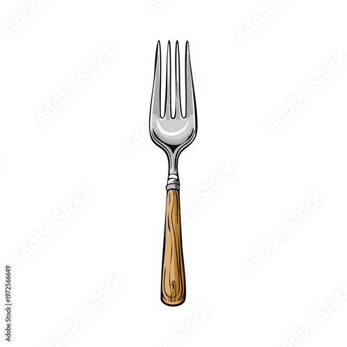 Shiny Metal Dinner Fork with Rustic Wooden Handle