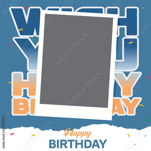 Happy birthday photo frame vector illustration