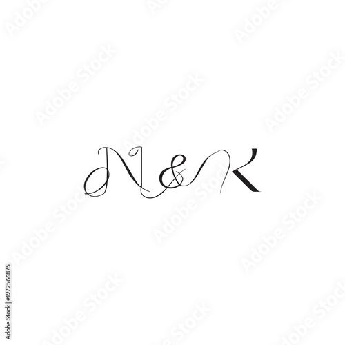 caligraphic style monogram luxury elegant logo design NK wedding initial concept letter