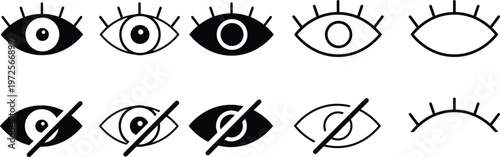 eye icon set. View and unview icons. visible invisible concept. See and unsee symbol. Show password. hidden password
