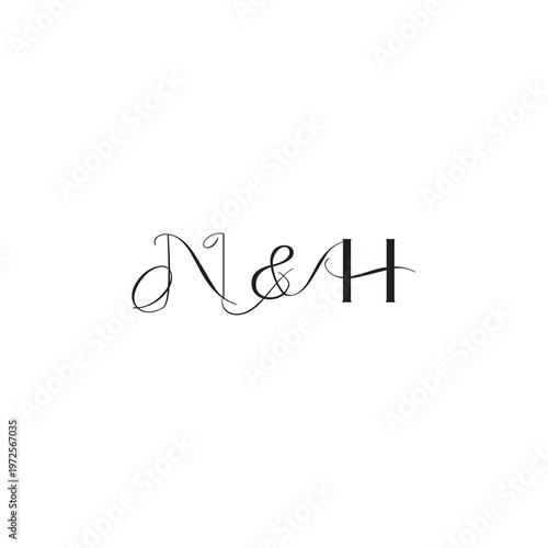 caligraphic style monogram luxury elegant logo design NH wedding initial concept letter
