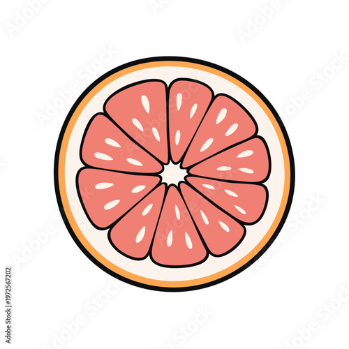 Vibrant Pink Grapefruit Slice Isolated Graphic Illustration Fresh Citrus Fruit