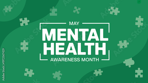 Mental health awareness month May green puzzle pieces background