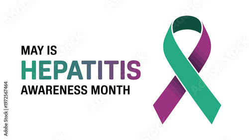 Hepatitis awareness month purple and green ribbon symbol  health campaign