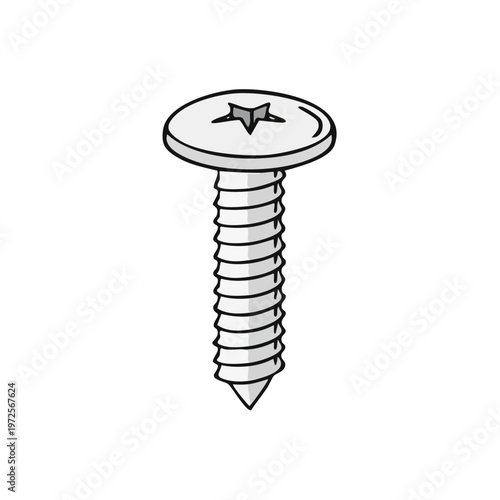Sharp metal screw with a star shaped slot on its head for fastening