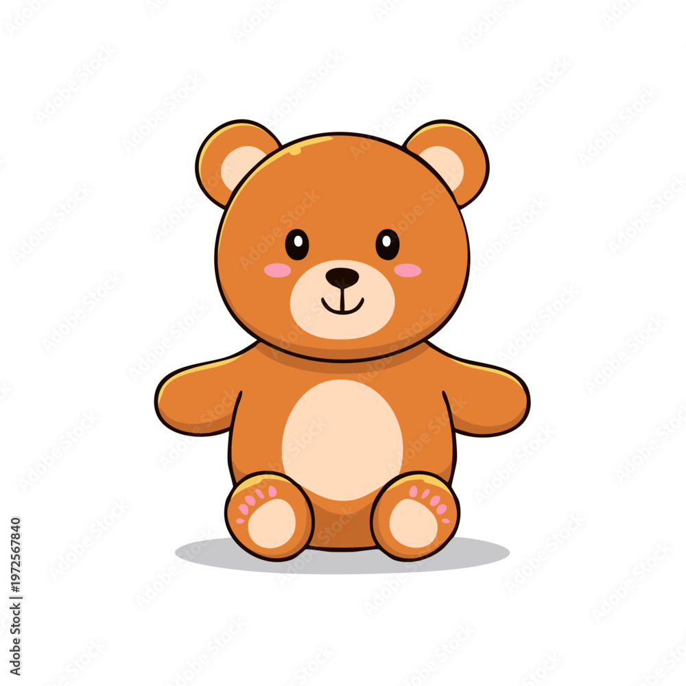 Obraz premium Cute cartoon brown teddy bear with smiling face and blush cheeks sitting