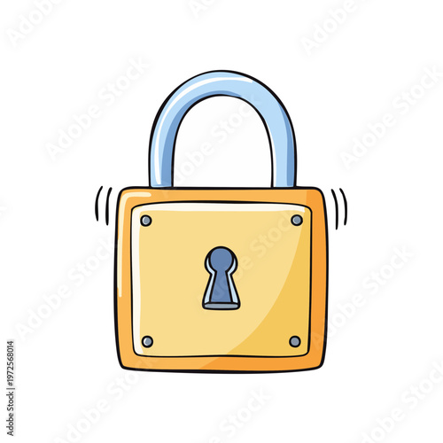 Cartoon padlock securing protected information with a classic shackle and keyhole