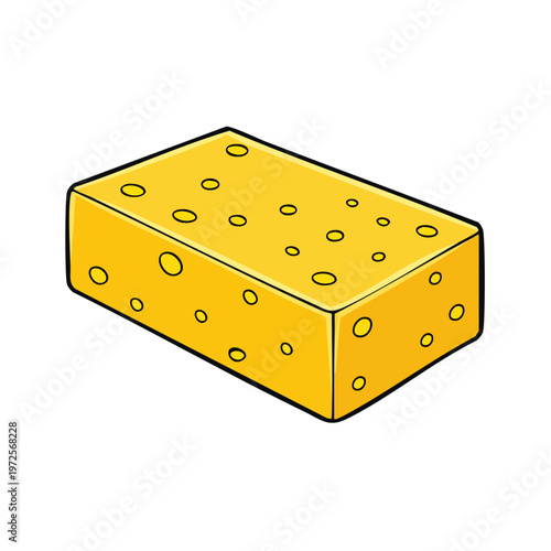 Cartoon illustration of a rectangular block of Swiss cheese with circular holes, isolated on white.