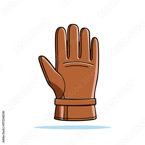 Single Brown Leather Work Glove with Five Fingers and Strap Detail