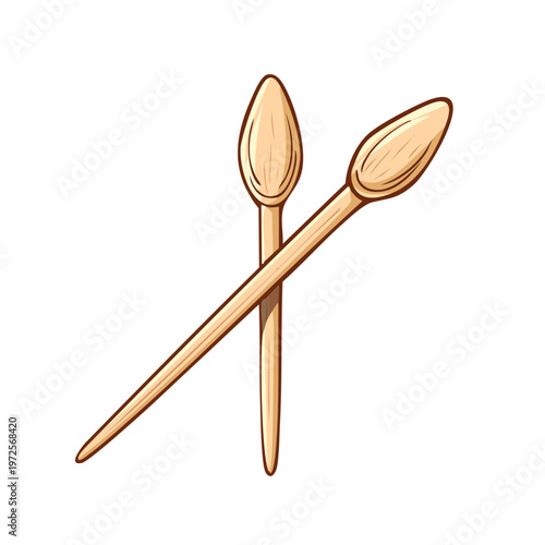 Two wooden chopsticks crossed against a white background isolated illustration