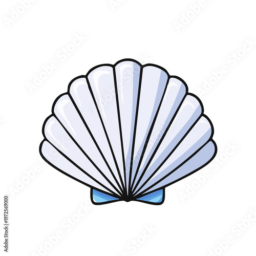 Stylized seashell illustration with a blue bow on a white background
