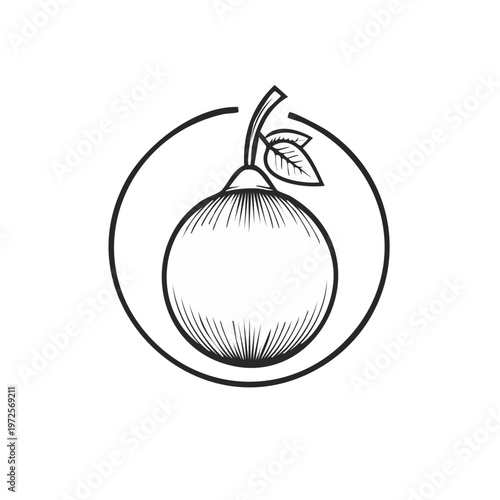 Stylized orange with leaves in a circle logo design simple line art