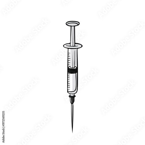 Medical syringe with needle filled with clear liquid isolated on white background vector illustration