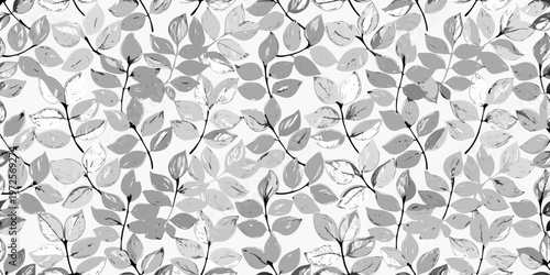 Elegant floral pattern featuring delicate gray leaves and stems