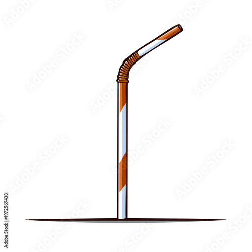 Striped drinking straw bent at the top for liquid consumption and beverage accessory