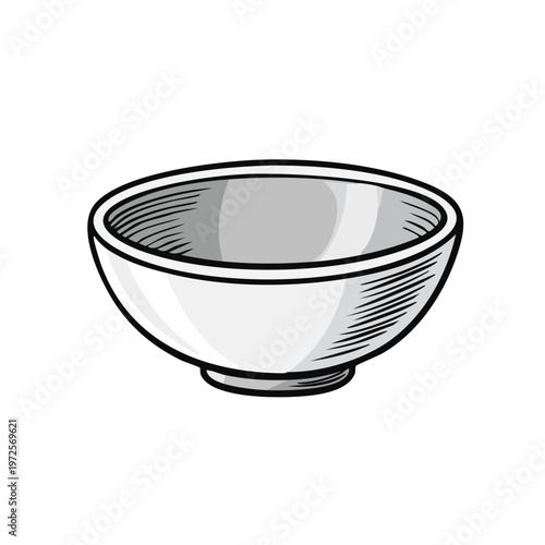 Hand-drawn illustration of a simple white ceramic bowl with shaded details
