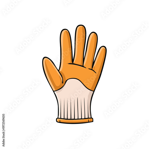 Orange protective work glove with white cuff raised hand symbol for safety and protection
