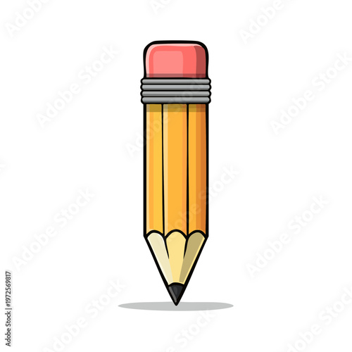 Yellow wooden pencil with pink eraser sharpened for drawing and writing