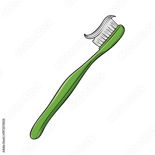 Green toothbrush with white toothpaste ready for cleaning teeth hygiene