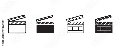 Film strip clapperboard vector icons cinematic production video editing concepts