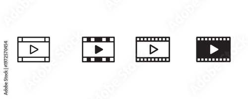 Film strip vector icons play button symbols for video cinema and media