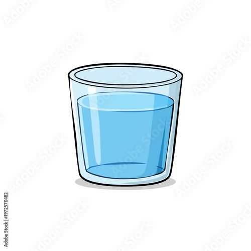 Clear glass of refreshing blue water beverage simple illustration