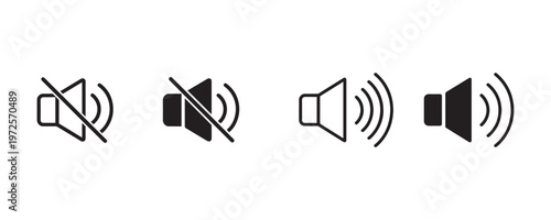 Sound volume control icons muted low medium and high vector illustration