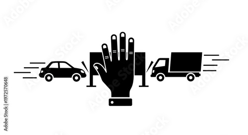 Road Safety Concept with Stop Hand Gesture Between Car and Truck Accident Vector 