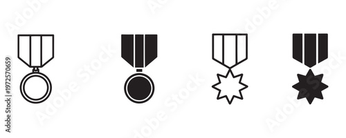 Vector medals black and white icon set for achievements and recognition