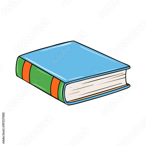 Closed Blue Book with Green and Orange Spine and Pages