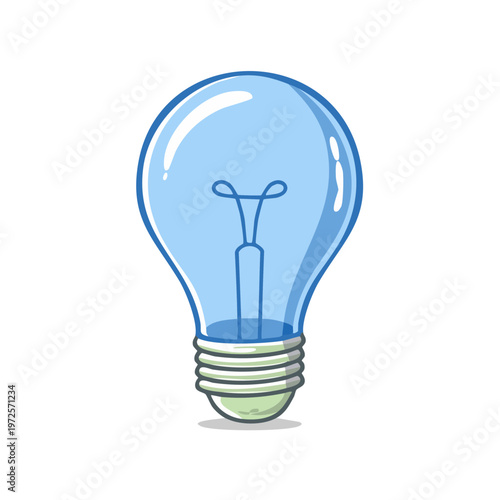 Illustration of a classic blue incandescent light bulb with glowing filament