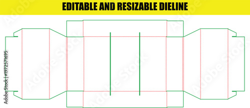 Customizable packaging die line template for a long horizontal retail display box