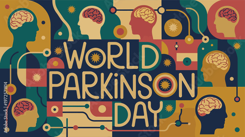 World Parkinson Day Banner with Abstract Geometric Brain and Human Profile Pattern
