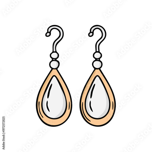 Dangling Pear Shaped Gemstone Earrings with Hook Closures Hand Drawn Illustration
