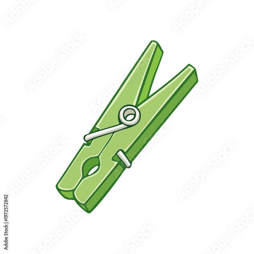 Green clothespin isolated on white background with simple illustration style