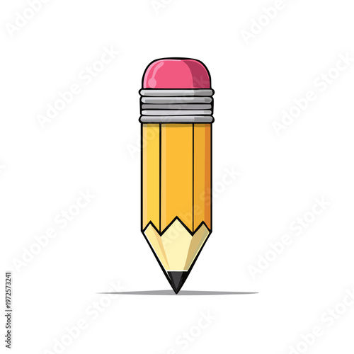 Yellow pencil with pink eraser sharpened and ready to write or draw