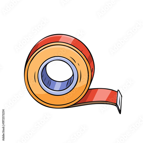 Rolled Adhesive Tape Dispenser Illustration in Red and Orange Tones