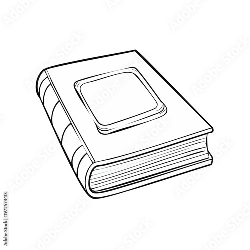 Simple outline drawing of a closed hardcover book with a blank space on the cover for text