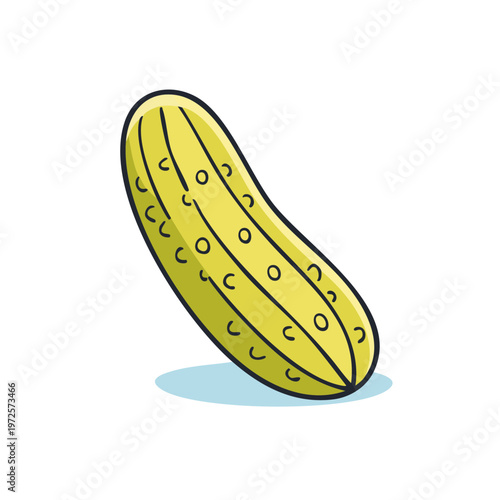 Whimsical cartoon illustration of a yellow pickle with visible bumps and ridges on a clean white background with a soft blue shadow.